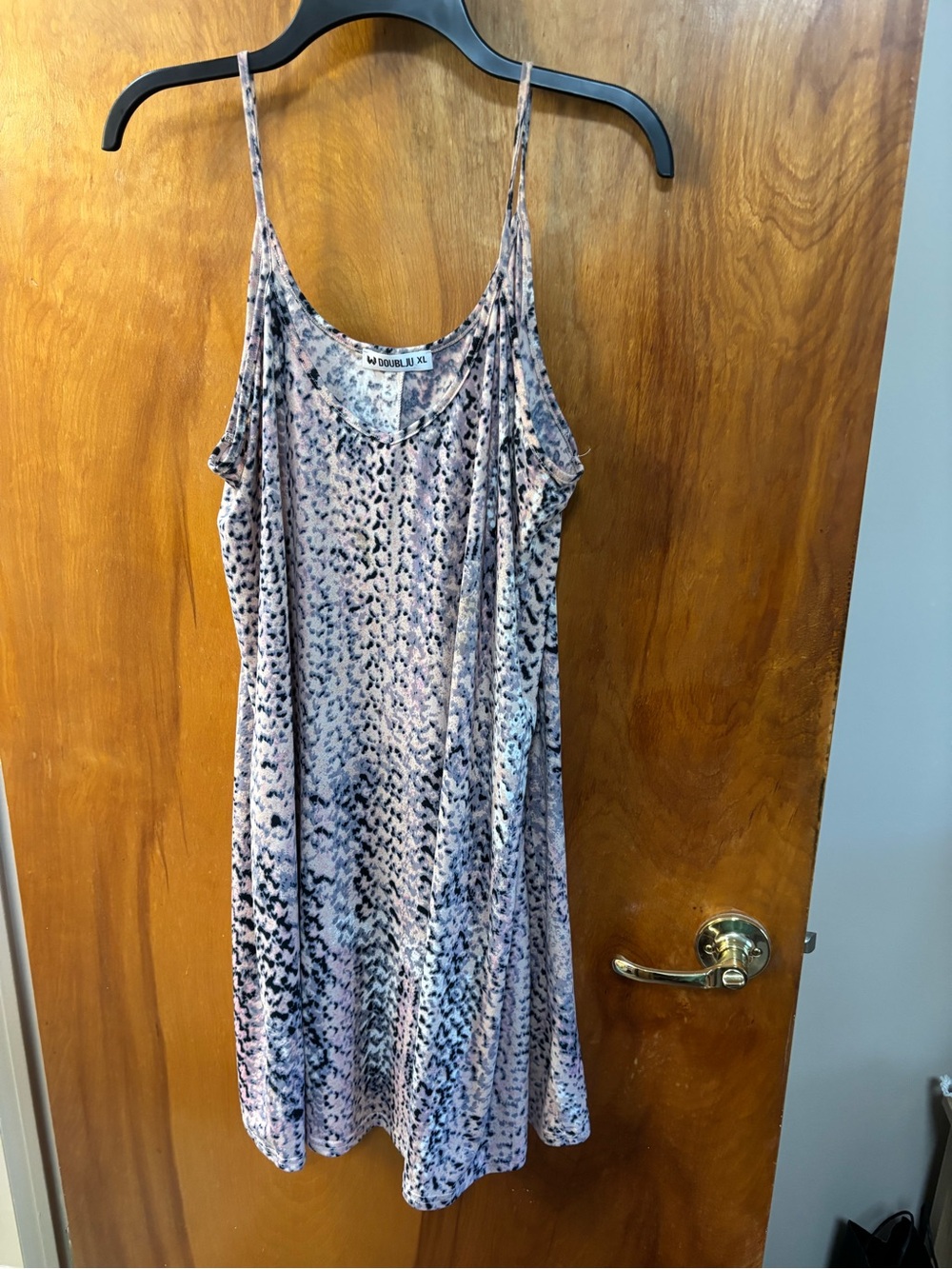 Doublju Pink Animal-Print Midi Slip Dress with Black Accents